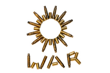 No War Stop War Message isolated Blue background with drop shadow - Concept of stop ongoing conflicts in the world using bullets to protest against business in war. 3D effect on bullets.