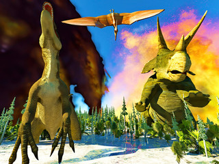 Dinosaur doomsday coming on 3d rendering © satori