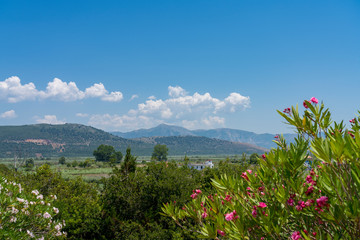 Fototapeta premium greek landscape with mountains and blue sky