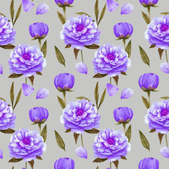 Watercolor illustration. Seamless pattern with bright purple colors. For textiles, Wallpaper, and modern decor.