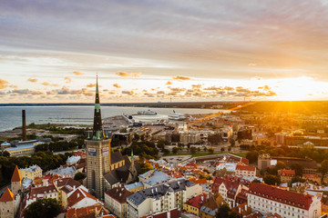 Talinn, Estonia. Old town city during sunrise.