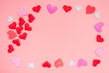 Background of isolated framed red hearts for idyllic moments of love.