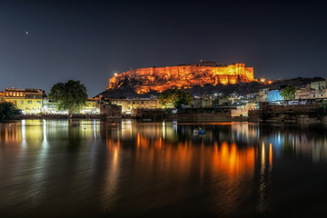 mehrangarh fort at night reflection