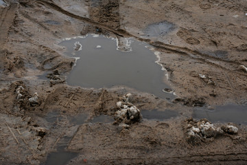 slippery slush on the road in winter