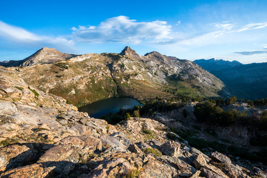 A view from Liberty Pass at sunrise looking into Lamoille Canyon in the Ruby Mountains near Elko, Nevada.