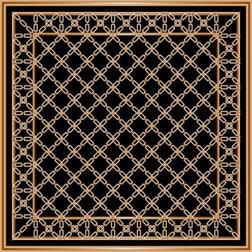 Head scarf golden chains pattern on black background with border