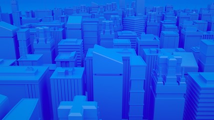 Abstract modern cityscape skyline. Blue toned 3d illustration. Simple concept city buildings background