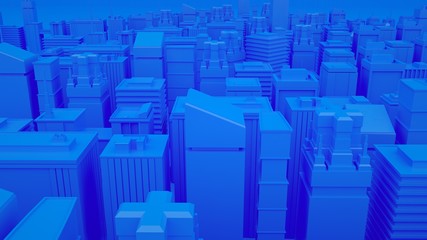 Fototapeta premium Abstract modern cityscape skyline. Blue toned 3d illustration. Simple concept city buildings background