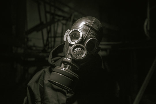 A soldier in a gas mask. Stalker. Corona virus