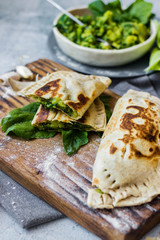 Spinach stuffed bread. Qutab flat bread filled with greens. Vegan healthy food