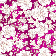 elegant floral seamless pattern. Vintage monochrome peonies, chrysanthemums on a light background.Spring,summer holidays presents and gifts wrapping paper; For textiles,packaging,fabric,wallpaper.