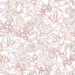 elegant floral seamless pattern. Vintage monochrome peonies, chrysanthemums on a light background.Spring,summer holidays presents and gifts wrapping paper; For textiles,packaging,fabric,wallpaper.