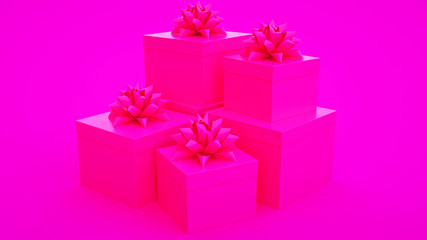 Set of blue pink boxes isolated on pink background. Minimalist creative concept. 3d illustration