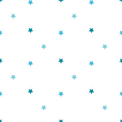 Seamless pattern with blue stars on white background for plaid, fabric, textile, clothes, cards, post cards, scrapbooking paper, tablecloth and other things. Vector image.