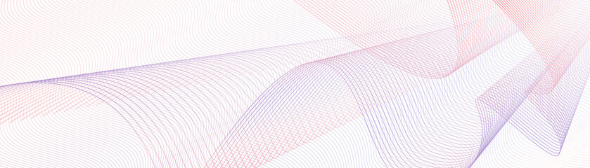 Red, purple draped veil on wavy subtle curves. Abstract vector cheque, banner, certificate template. Multicolored watermark pattern. Guilloche art line design. White background. EPS10 illustration
