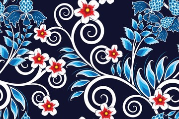 Seamless pattern with floral vector Illustration, Indonesian batik motif	