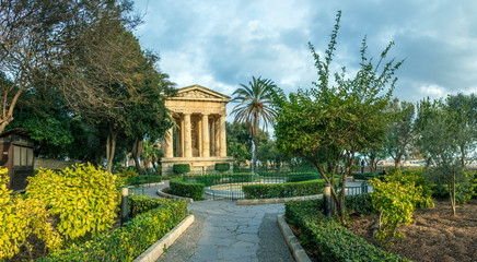 The Lower Barrakka Gardens with palm trees in Valletta, Malta