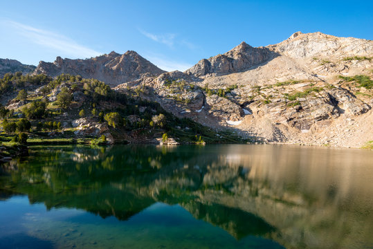 Beautiful mountain reflections in Lamoille Lake in the Ruby mountains near Elko, Nevada.