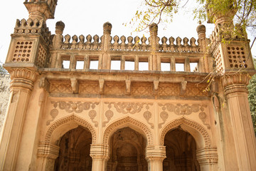 Minaret at the Great Mosque at the tombs of the seven Qutub Shahi rulers in the Ibrahim Bagh India