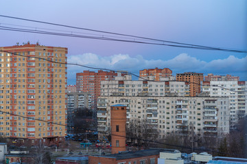 Moscow, Troitsk - Cityscape view from the high on  Mikroraion V street with buildings - district of...