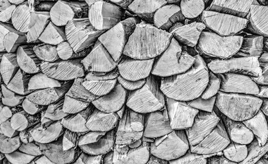 Background of fresh cut timber in black and white
