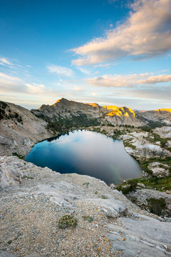 A beautiful sunrise over Liberty Lake as seen from Liberty Pass in the Ruby Mountains near Elko, Nevada.