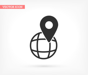 Globe map vector icon , lorem ipsum Flat design