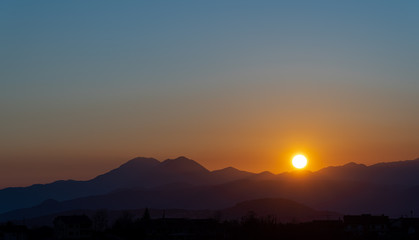 Molise, Mainarde, sunset. The Mainarde mountain range extends along the border between Molise and...