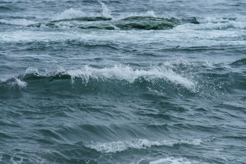 Photography of the Atlantic ocean waves roll on the sandy beach in daytime. Northern Portugal is full of wildness and freshness. The beauty of nature concepts.