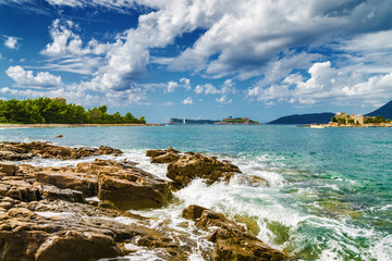 Sunny view of Kotor bay from Lustica peninsula, Montenegro.