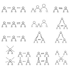 Business people icons set. Contains such icon as meeting, team, discussion, presentation and more. Modern emblem teamwork and leader. Management and business, company label. Flat vector illustration.