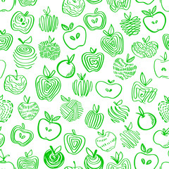 Apple seamless pattern. Hand drawn abstract apples fruit. Cute doodle background for kitchen and food design.