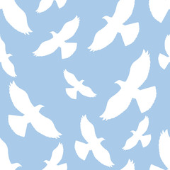 Seamless pattern with pigeons soaring in sky