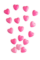 Background from soaring pink hearts. On an isolated white background. Valentine's Day.
