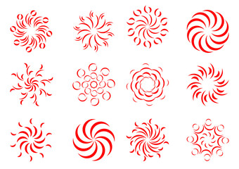 Fireworks and explosions icons set using fragments of circles