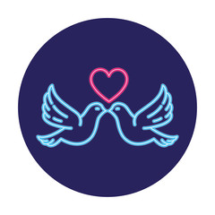 doves with heart in neon light, valentine day