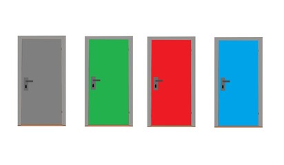 Doors  with different colors isolated on white background