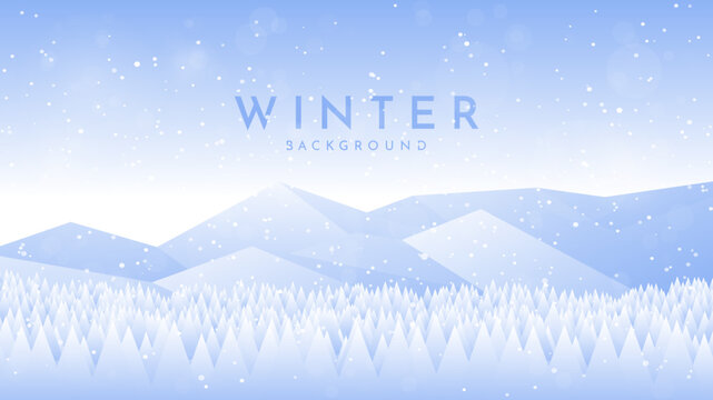 Vector illustration. Flat winter landscape. Simple snowy backgrounds. Snowdrifts. Snowfall. Clear blue sky. Blizzard. Snowy weather. Winter season. Panoramic wallpapers