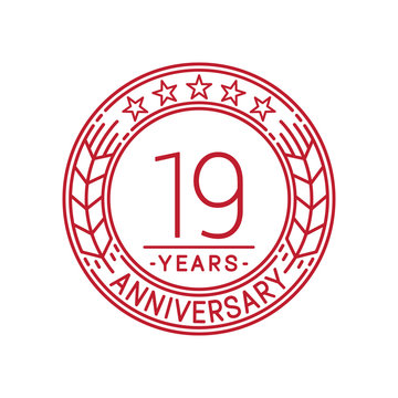 19 years anniversary celebration logo template. Line art vector and illustration.