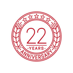 22 years anniversary celebration logo template. Line art vector and illustration.