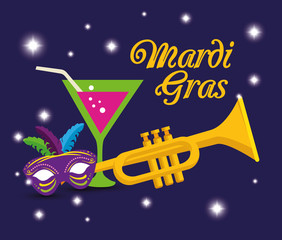Mardi gras trumpet cocktail and mask design © Gstudio