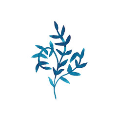 Watercolor ornamental twig with leaves of turquoise color. Hand-drawn illustration of a twig. Decorative element for design, textile, posters, cards