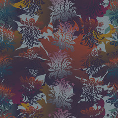 Fototapeta na wymiar Modern seamless vector botanical colourful pattern with garden flowers. Can be used for printing on paper, stickers, badges, bijouterie, cards, textiles. 