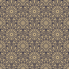 Asian ornamental seamless pattern. Vector oriental background in navy blue and gold colors.