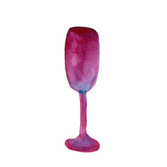 Wine glass watercolor illustration. Hand-drawn illustration of a glass on a white background isolated. Perfect for the design of postcards, posters, textile etc. with free space for text