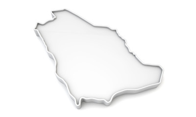 Simple white 3D map of Saudi Arabia. 3D Rendering