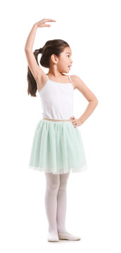 Cute little ballerina on white background