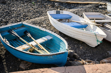 Fototapeta na wymiar Old fishing boats in the port of La Caletta. Tenerife, Canary Islands, Spain