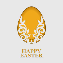 Greeting card Happy Easter egg cut out of paper. Vector illustration, can be used for creating holiday banner or poster.