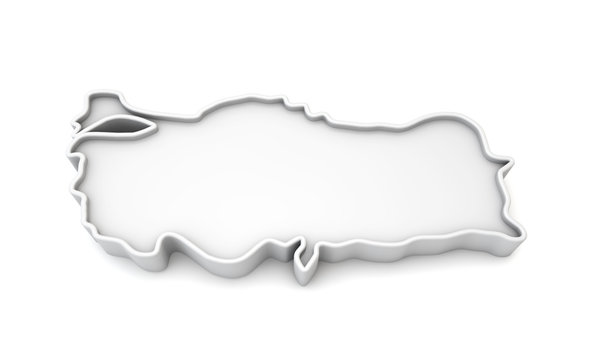 Simple white 3D map of Turkey. 3D Rendering